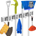 Reliahom Broom Holder Mop Hanger Wall Mount Metal Organization Garage Storage System Garden Kitchen Tool Organizer (4 Racks With