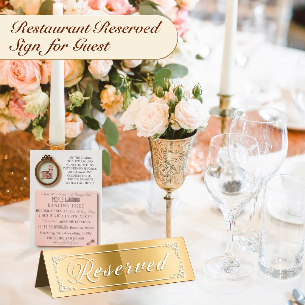 Cwjcytnsn 12Pcs Reserved Table Signs, Gold Reserved Signs For Wedding, Acrylic Double-Side Reserved Seating Signs, Mirrored Gues