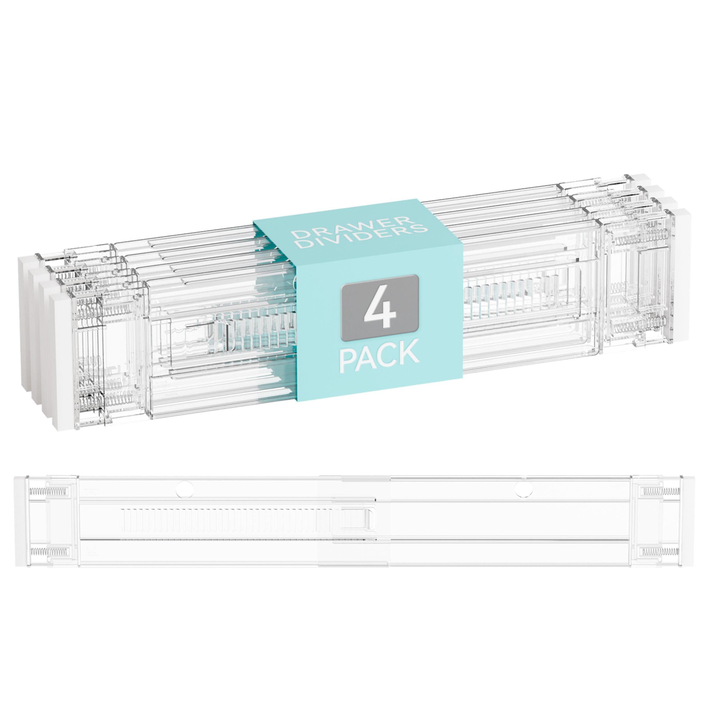 Yieach 4 Pack 3.2 Inch Shallow Acrylic Drawer Dividers for Clothes -Expandable from 15-21  - Adjustable Drawer Dividers for Ba