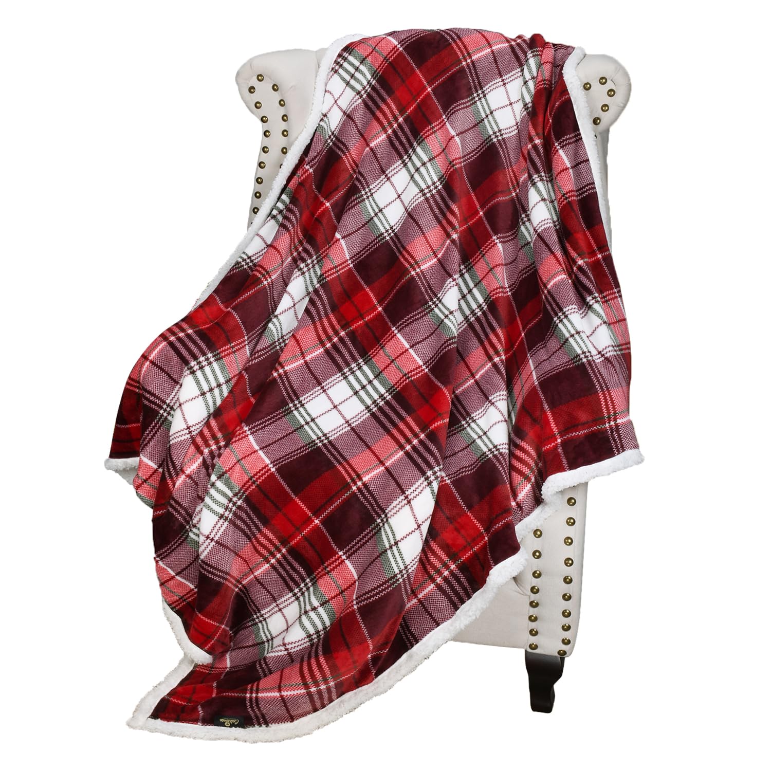 Christmas Red Buffalo Plaid Sherpa Throw Blanket, Reversible Super Soft Warm Comfy Fuzzy Snuggle Micro Fleece Plush Holiday Thro