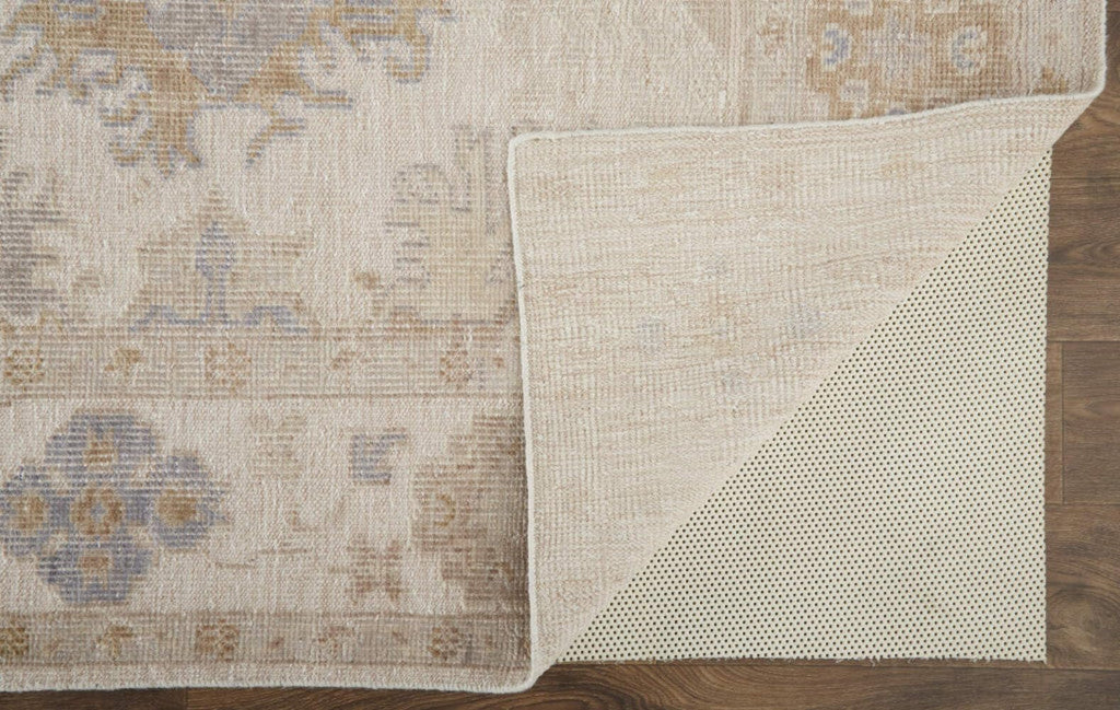 HomeRoots 514966 9 x 12 ft. Ivory Tan & Blue Floral Hand Knotted Stain Resistant Rectangle Area Rug