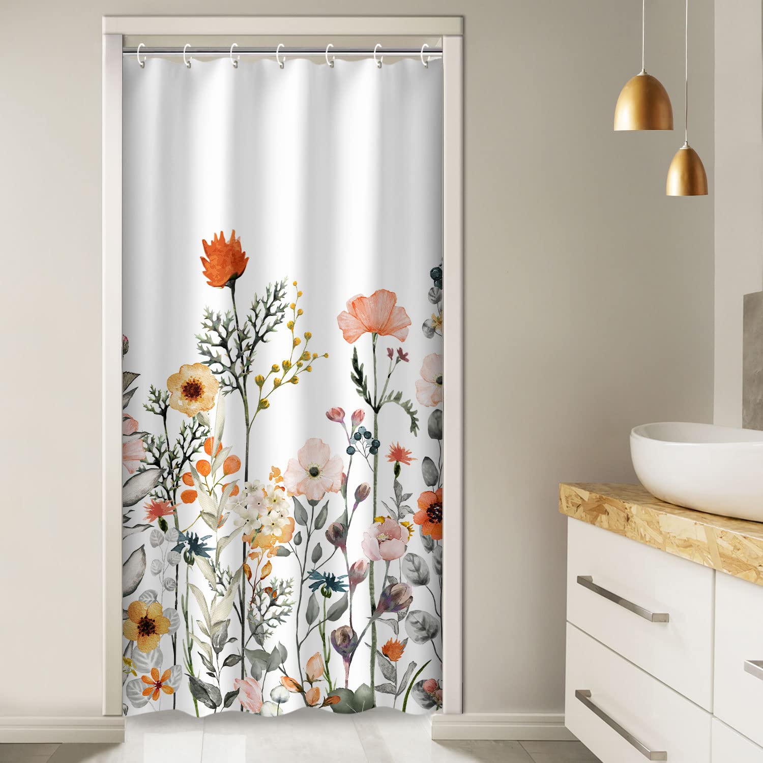 LIVILAN Small Stall Shower Curtain 36W x72H Inches Narrow RV Shower Curtains Floral Shower Curtains for Bathroom Flower Shower C