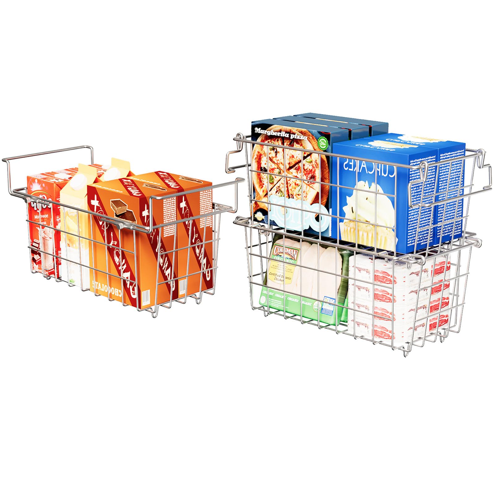 Suzlon 3Pack Adjustable Freezer Organizer Bins - Stackable & Hanging For 7 Cu.Ft Chest Freezer