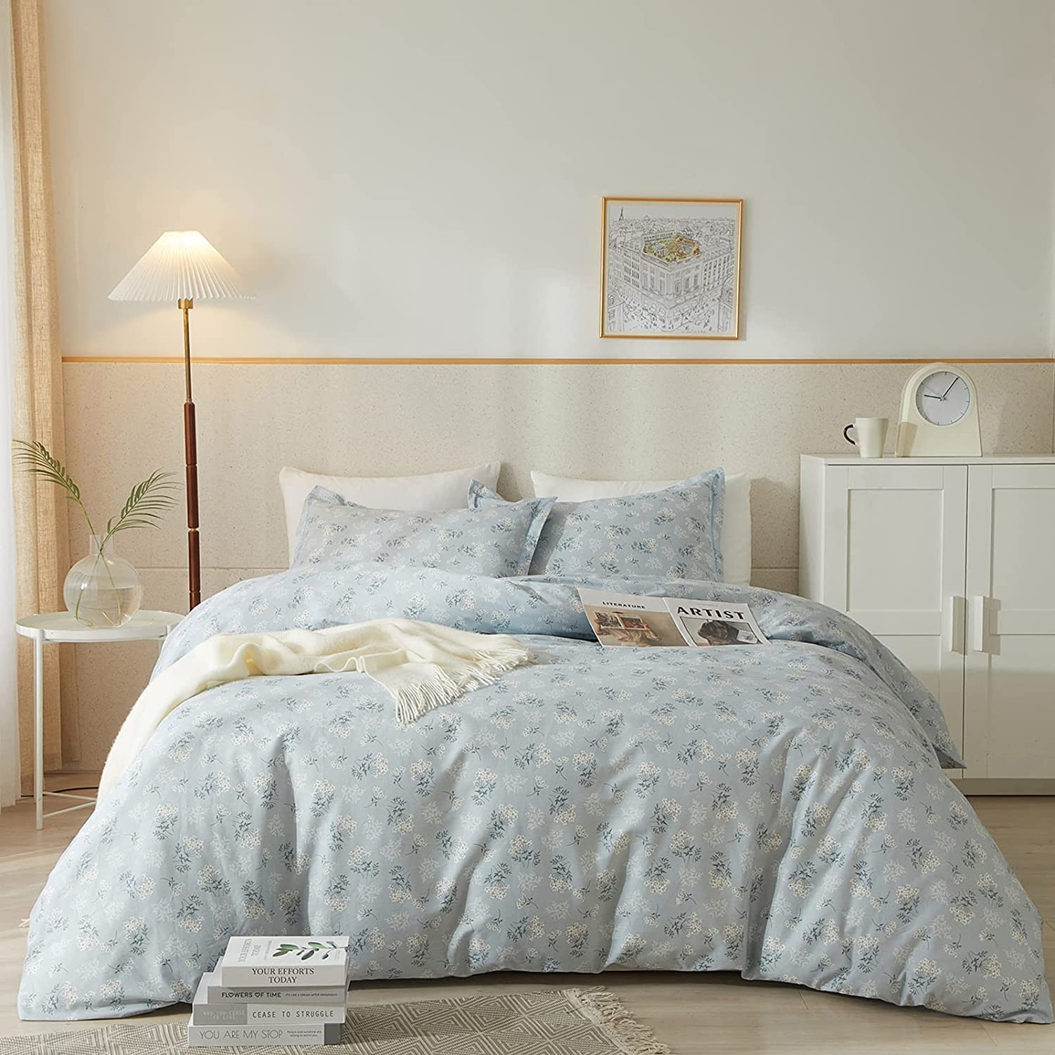 Blue Flowers Comforter Set Twin Xl Soft Fluffy Microfiber Bedding Set Vintage Farmhouse Floral Comforter Set Garden Style Botani