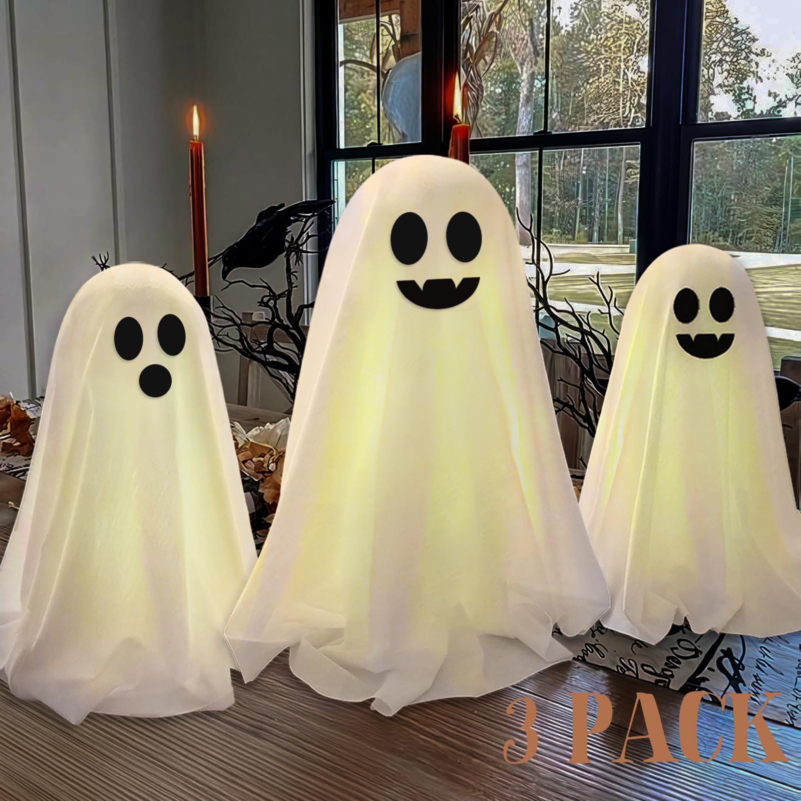 ORIENTAL CHERRY Halloween Decor - Halloween Decorations Indoor - Set of 3 DIY Spooky Ghosts Crafts - Scary Ghost for Indoor Part