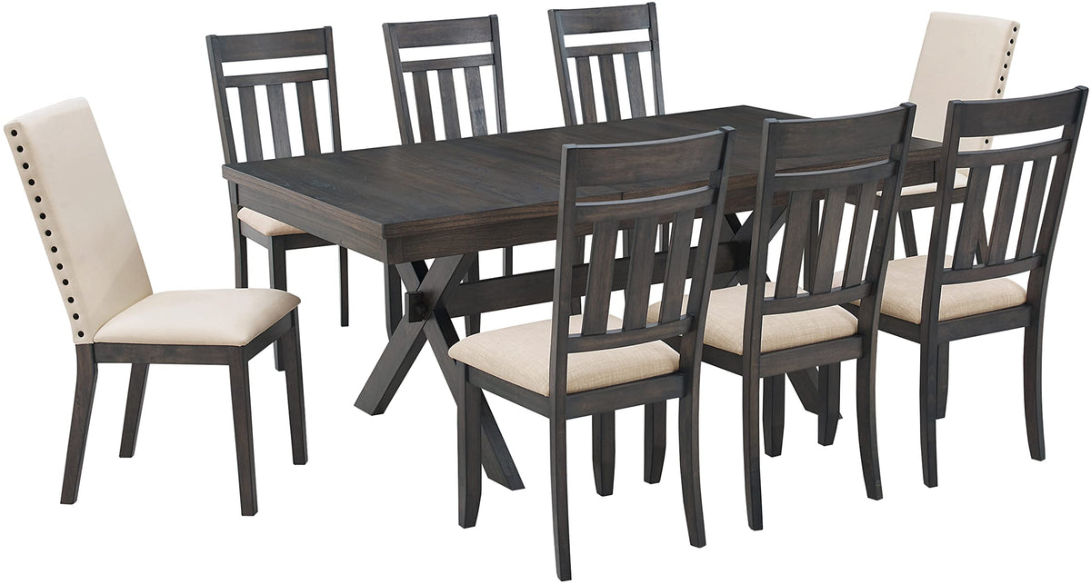 Crosley Furniture Hayden 9-Piece Modern Farmhouse Dining Table Set for 8 with 6 Slat and 2 Parsons Chairs, Slate