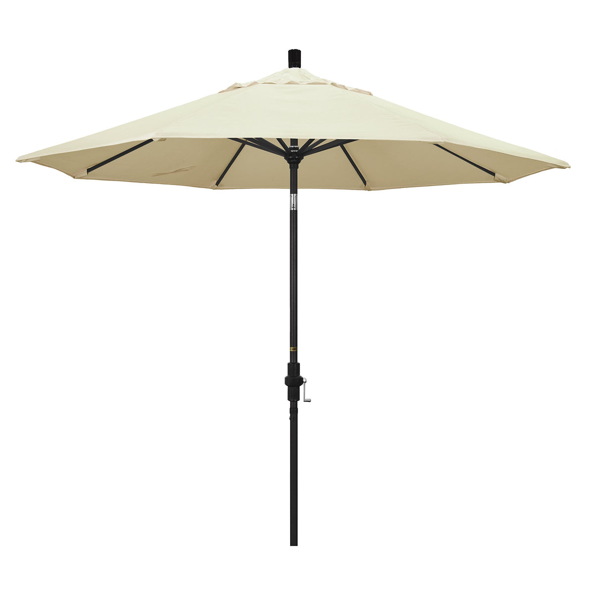 California Umbrella 9' Round Aluminum Market Umbrella, Crank Lift, Collar Tilt, Black Pole, Pacifica Canvas