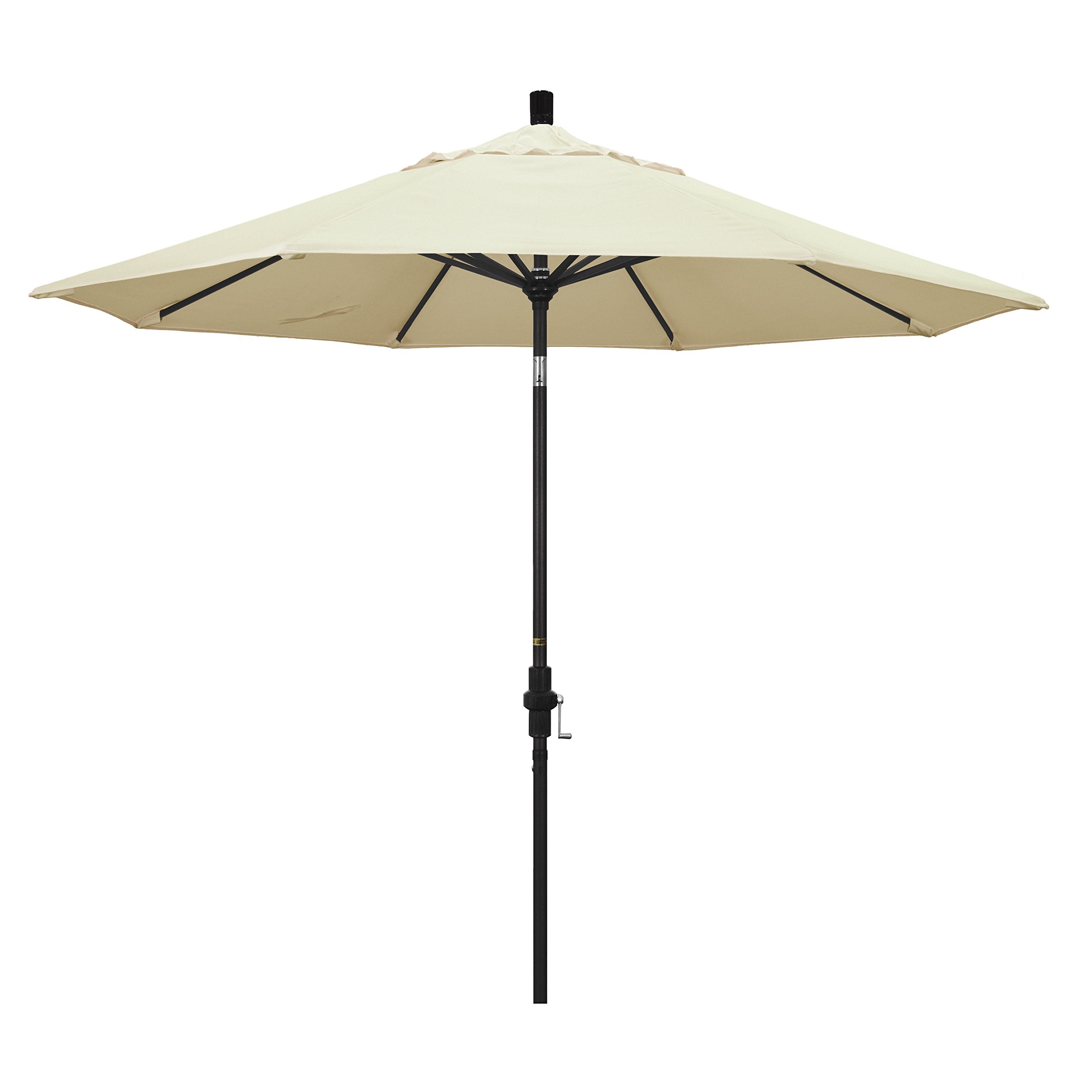 California Umbrella 9 Round Aluminum Market Umbrella, Crank Lift, Collar Tilt, Black Pole, Pacifica Canvas
