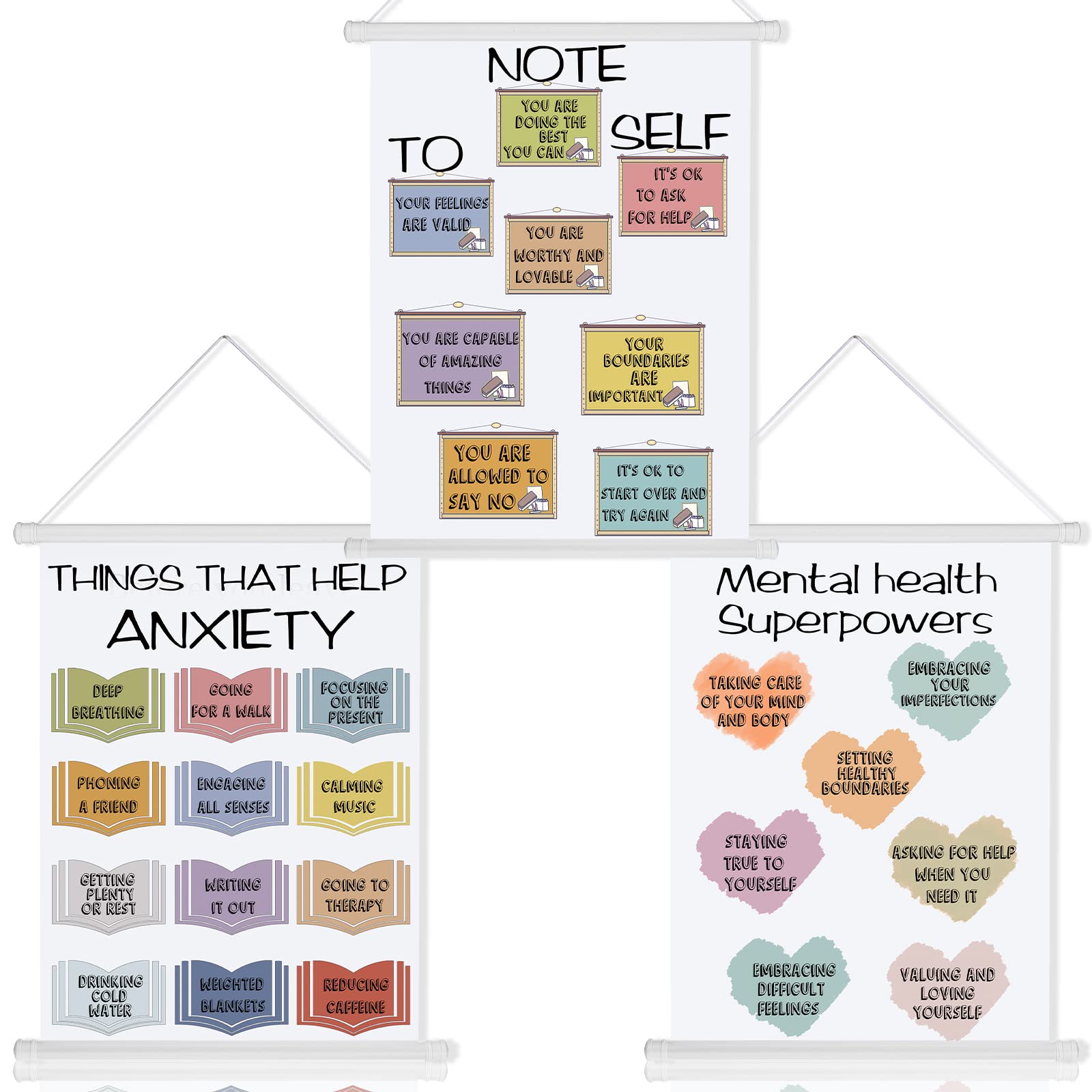 Gersoniel 3 Pcs Mental Health Posters Calming Corner Classroom Posters Psychology Therapy Office Decor Positive Feelings Emotion