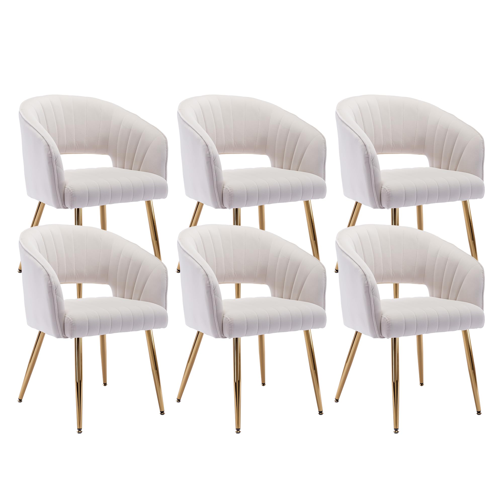 KCC Modern Accent Dining Chairs, Set of 6, Velvet Dining Chairs with Tufted Hollow Back & Gold Metal Legs for Living Room, Dinin