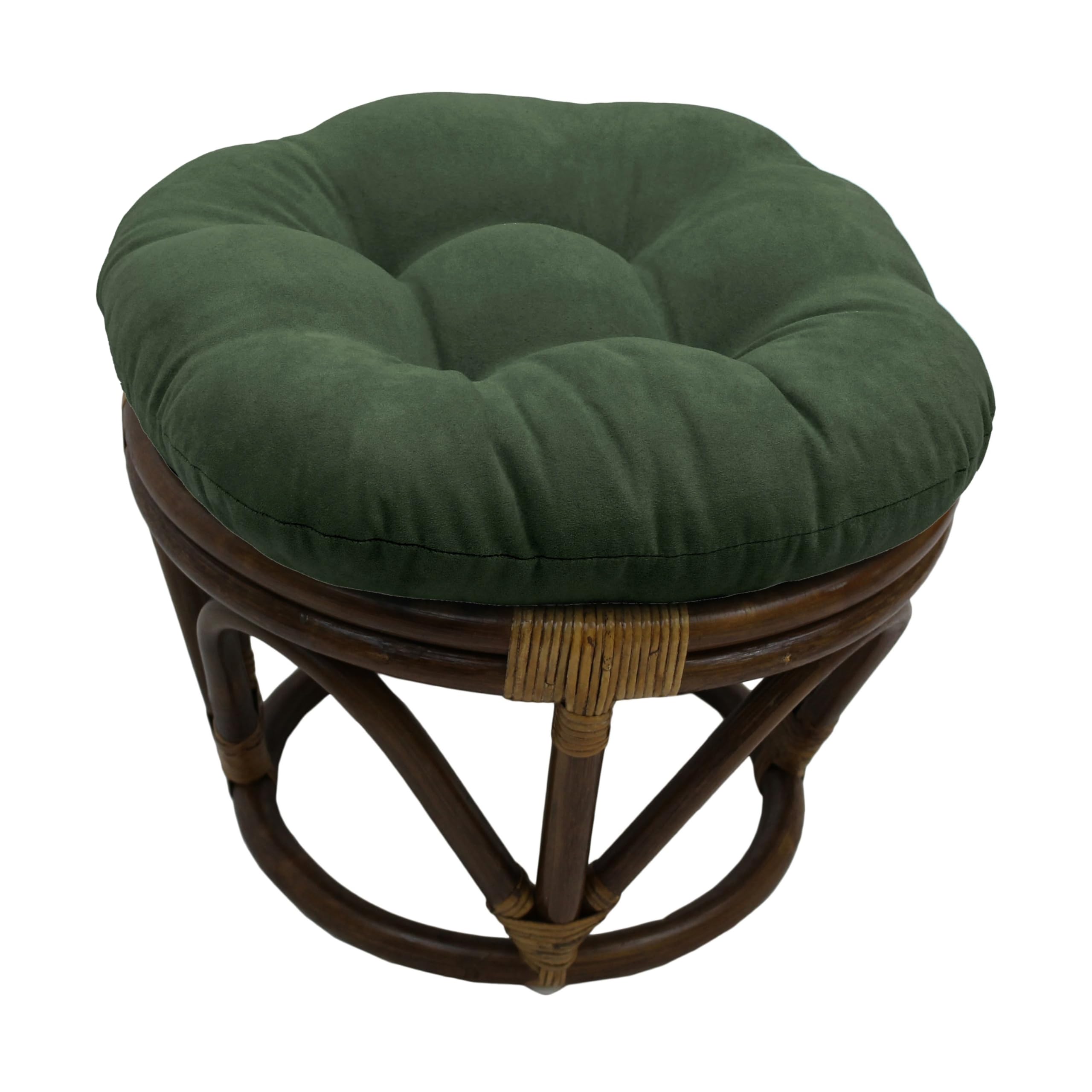 Blazing Needles Solid Microsuede Tufted Round Footstool Cushion, 18", Hunter Green