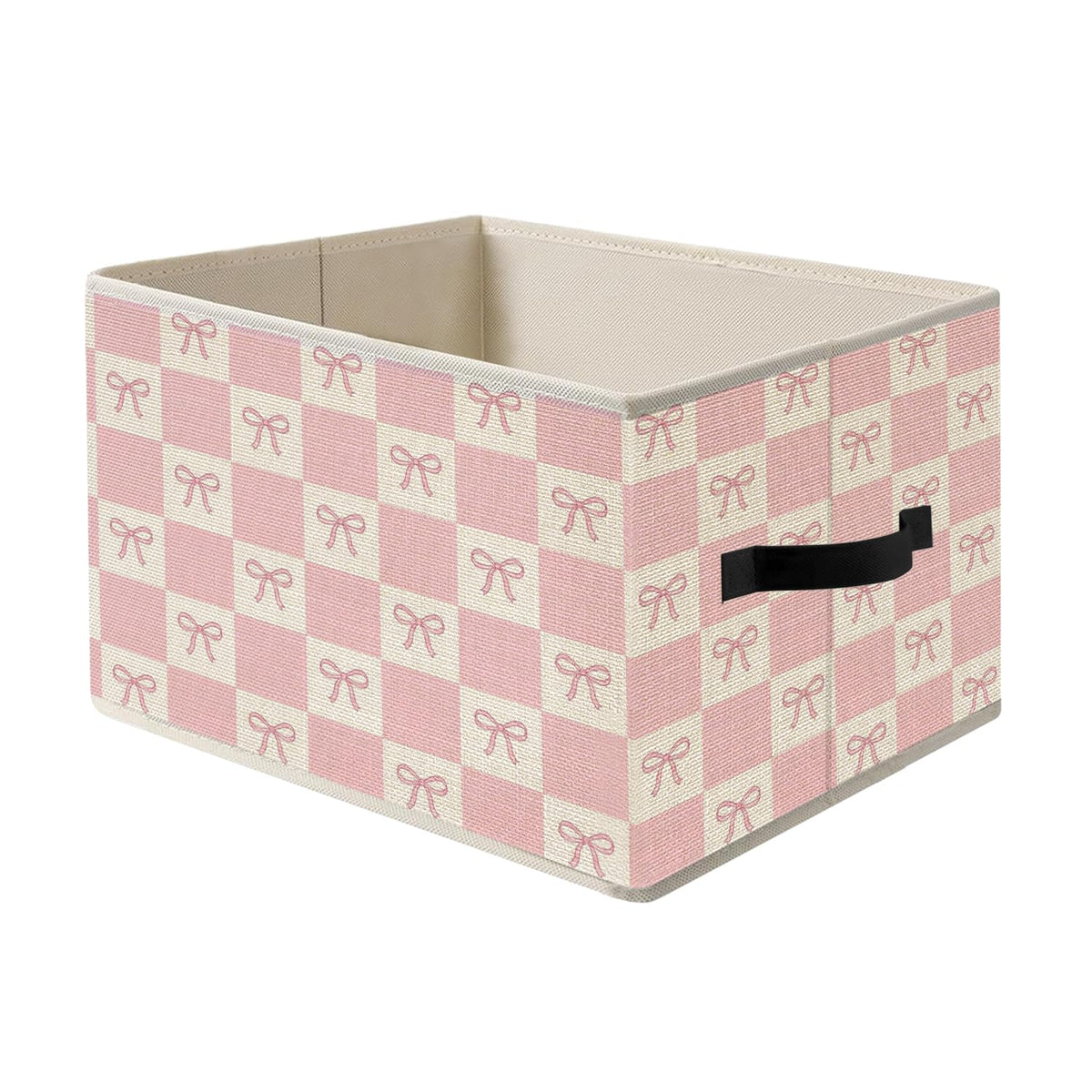 FRZSDVHNM Coquette Preppy Pink Bow Storage Basket Bin for Organizing Closet Shelves, Girly Pink and White Checkered Organizers a