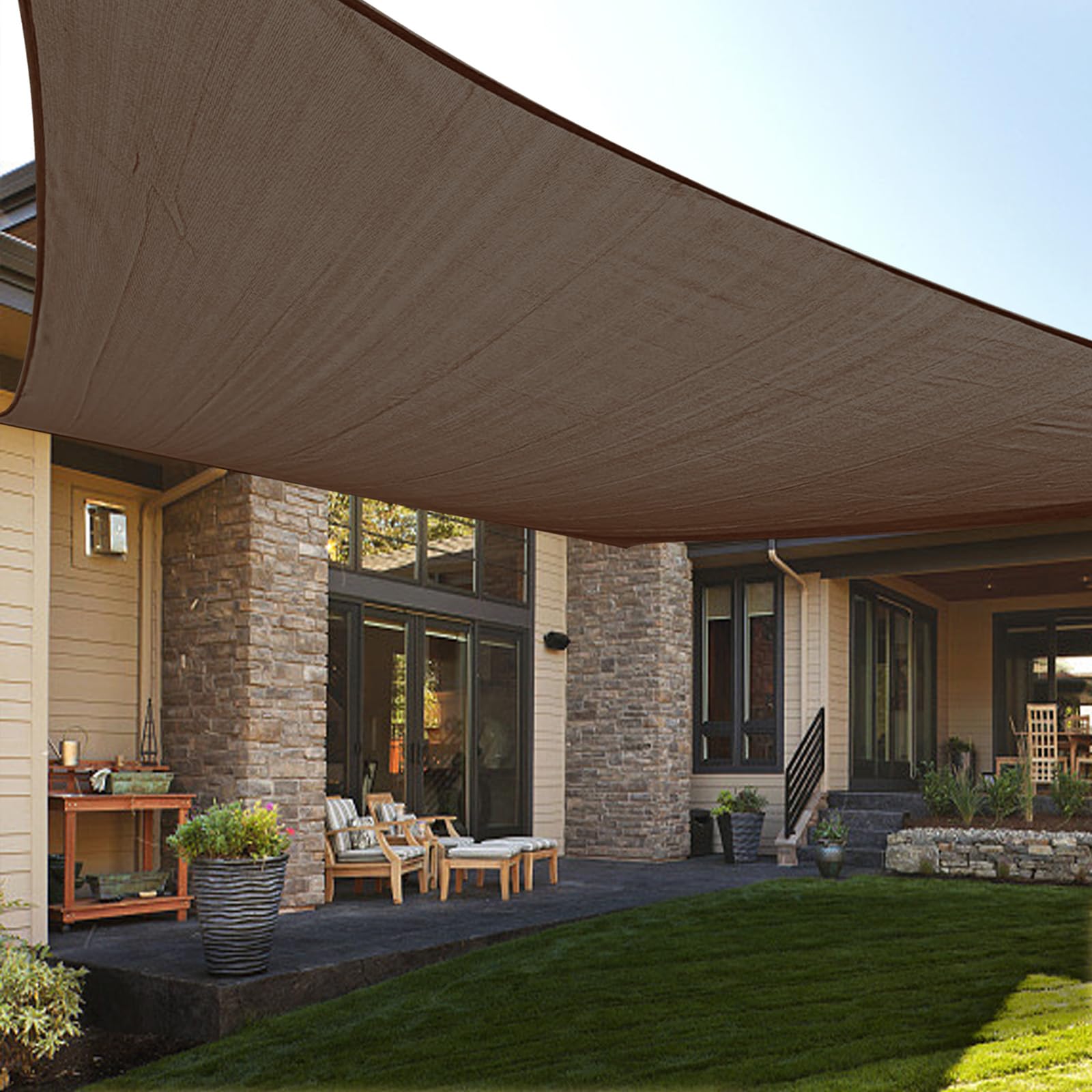 LOVE STORY 12 x 12 Sun Shade Sail Rectangle Canopy UV Block Patio Shade Sail for Garden Backyard, Brown