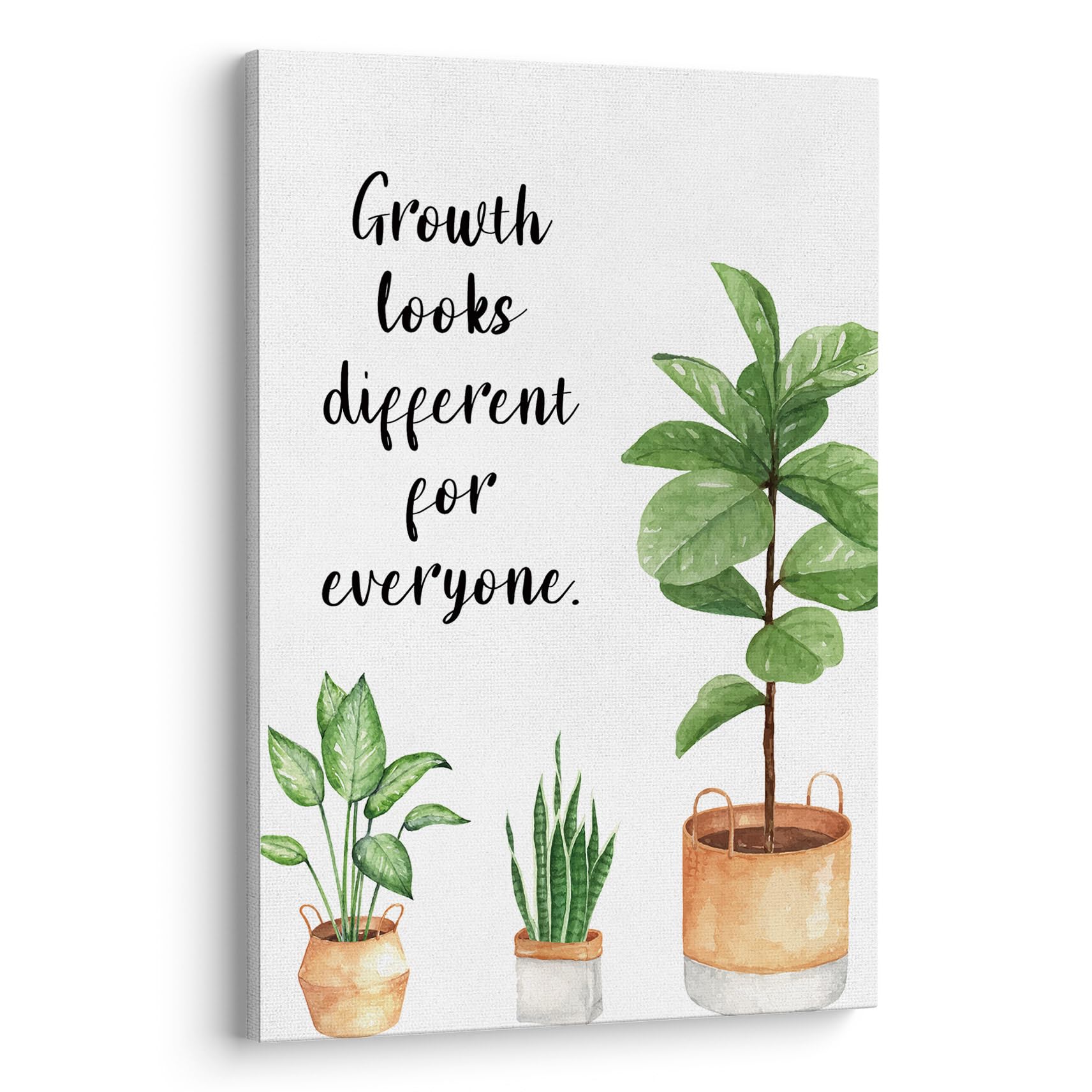 XWELLDAN Growth Looks Different for Everyone Mental Health Growth Mindset Wall Art Canvas Prints, Potted Plant Wall Art Decor fo