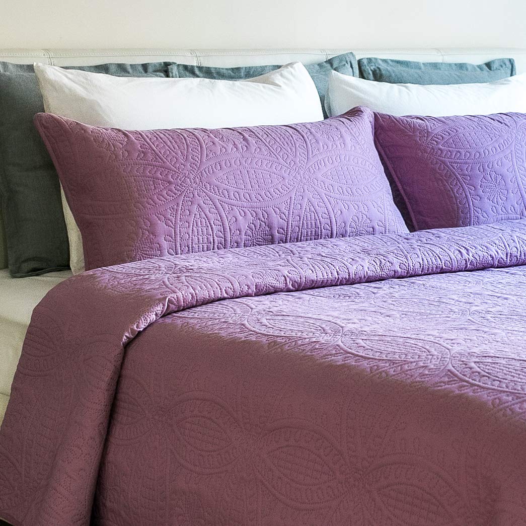Mezzati Bedspread Coverlet Set Purple-Jasper - Prestige Collection - Comforter Bedding Cover - Brushed Microfiber Bedding 3-Piec