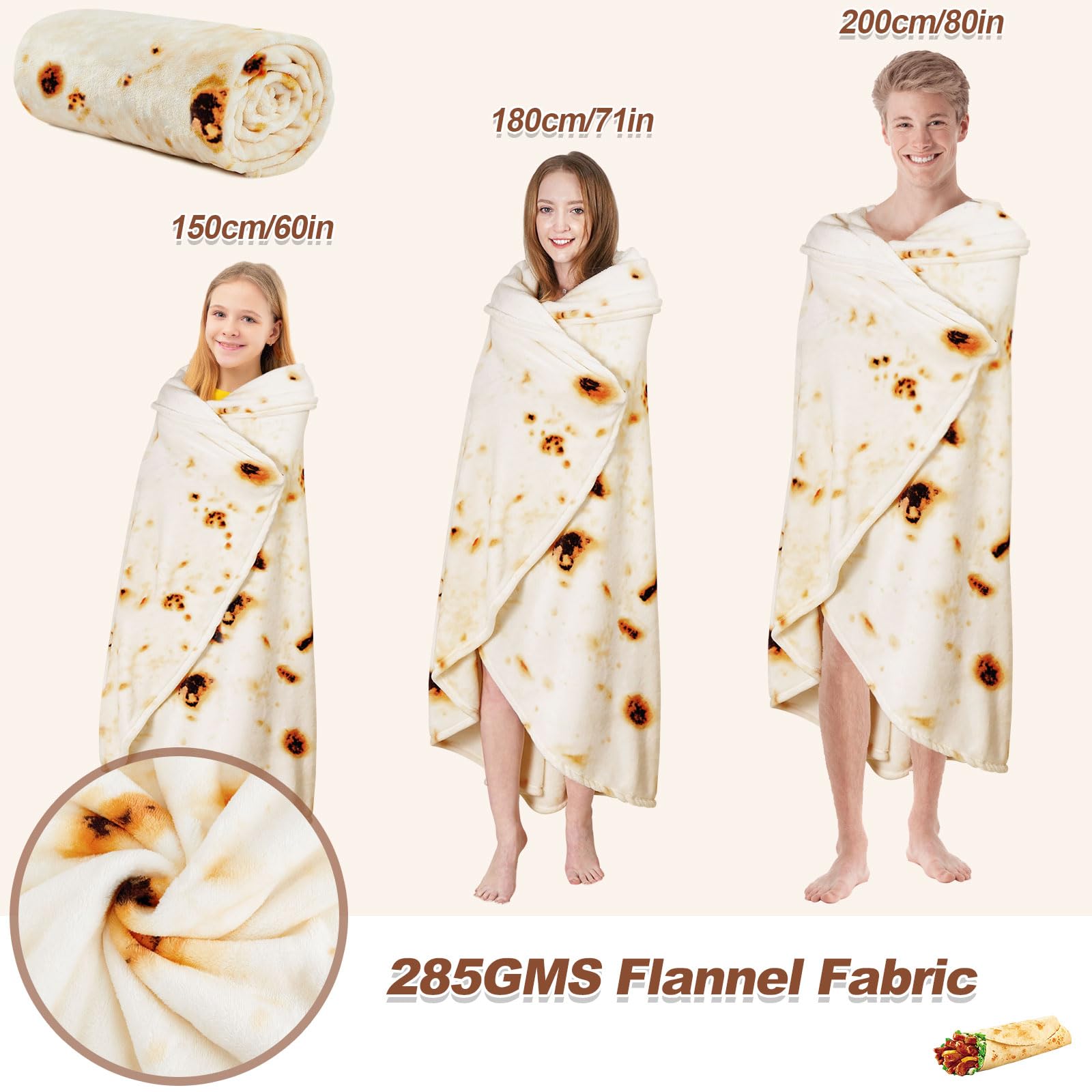 Rainbean Burritos Double Sided Blankets, Tortilla Blanket For Kids, Cool Stuff Gifts For Kids, White Elephant Gifts