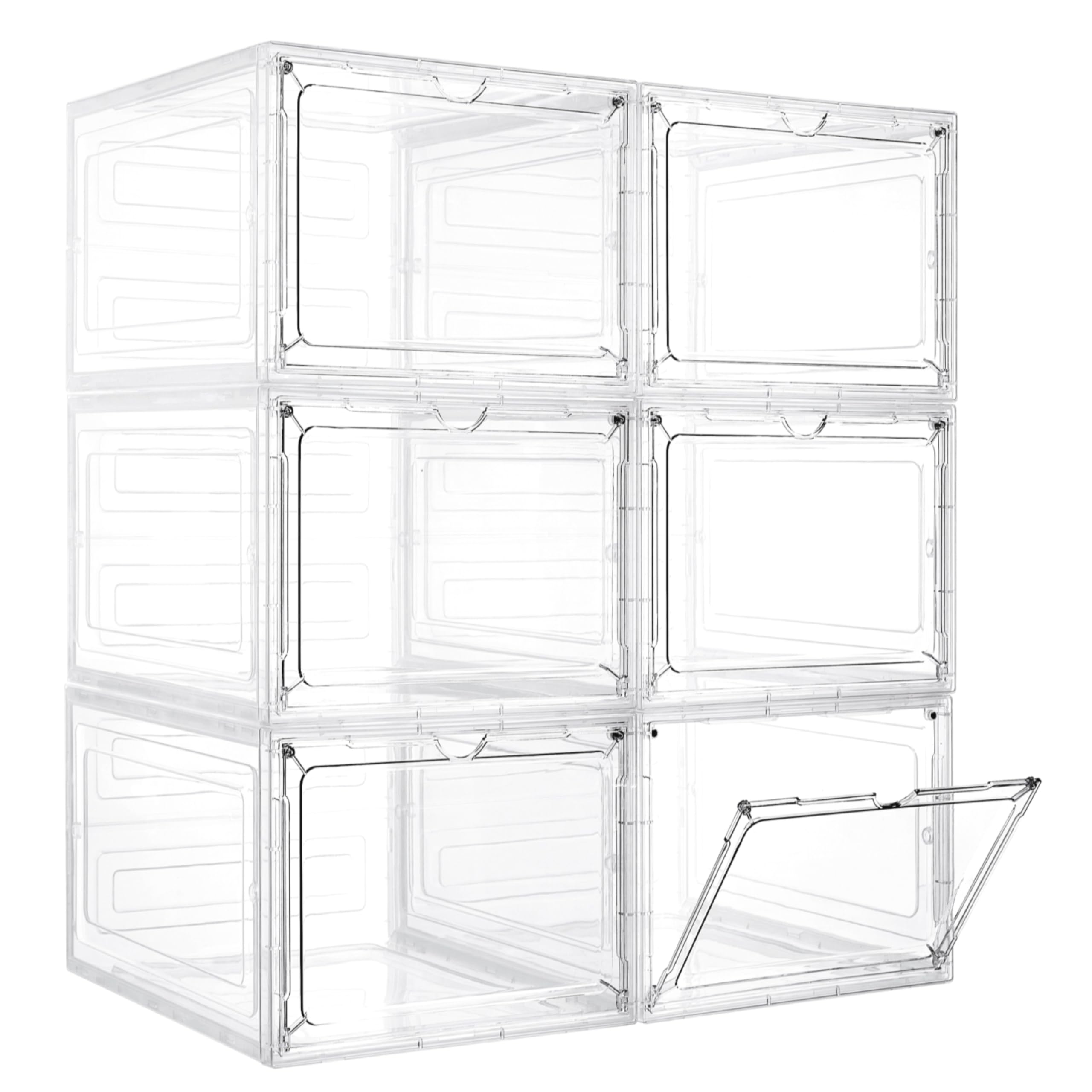 LXLXXL Storage Bins with Lids, 6 Sets 115 Qt Hard Plastic Storage Containers with Magnetic Acrylic Clear Door, Stackable Storage