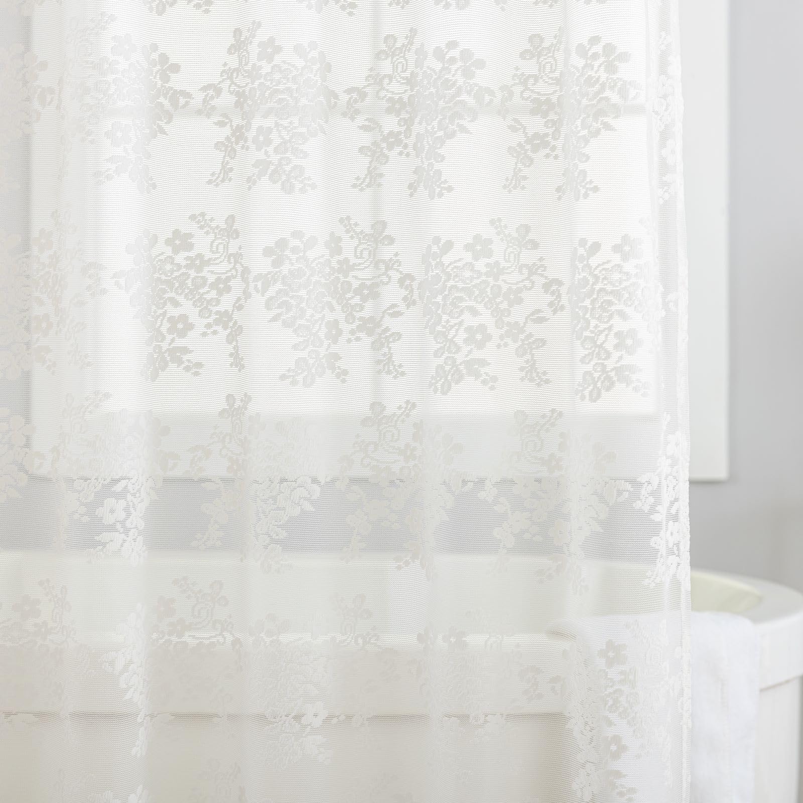 Tudeco Small Stall Shower Curtain 36 X 72 Inch - Vintage Half Size Floral Lace Shower Curtain Ivory Boho Sheer Scalloped Edges B