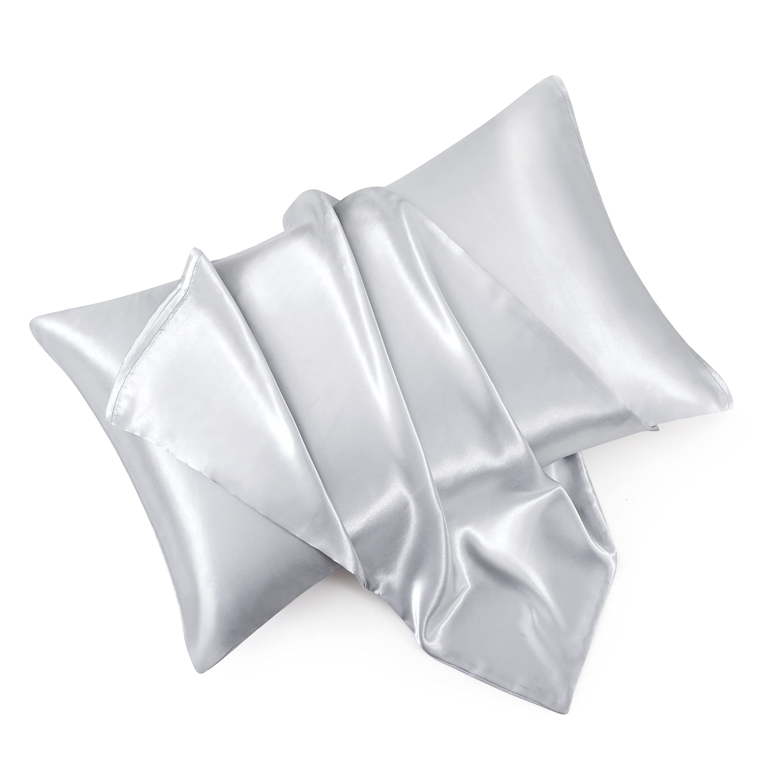 Hommxjf King Size Satin Pillowcase Set Of 2 With Envelope Closure,Light Gray Silk Pillowcase For Hair And Skin (20X36)