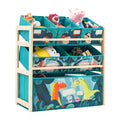 Jomifin Toy Storage Organizer 6 Bins Wood Shelf with Dinosaur Design