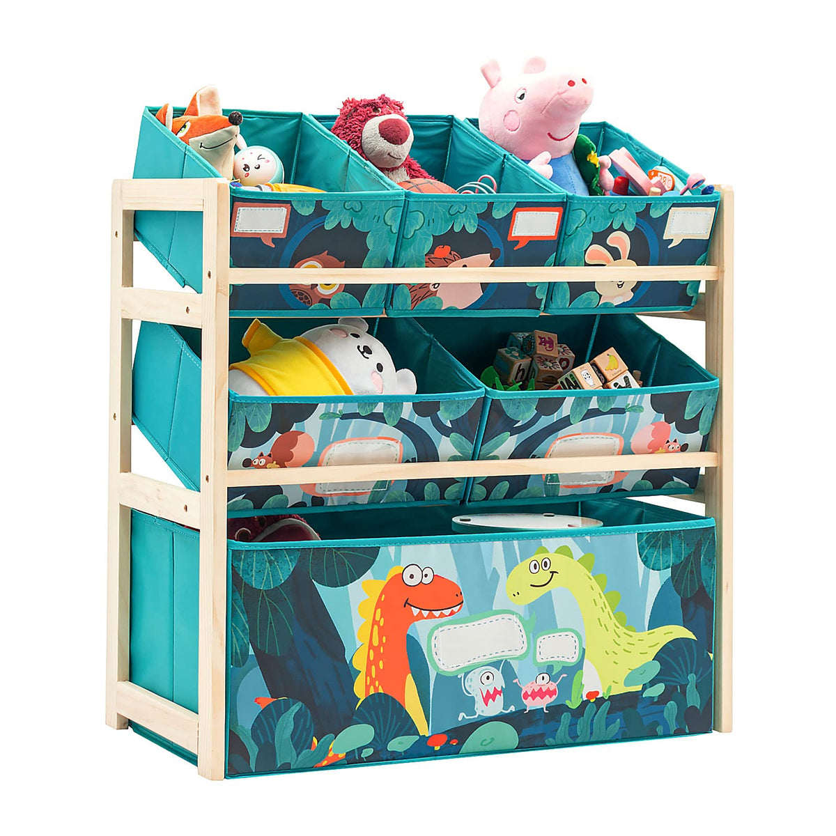 Jomifin Toy Storage Organizer 6 Bins Wood Shelf with Dinosaur Design