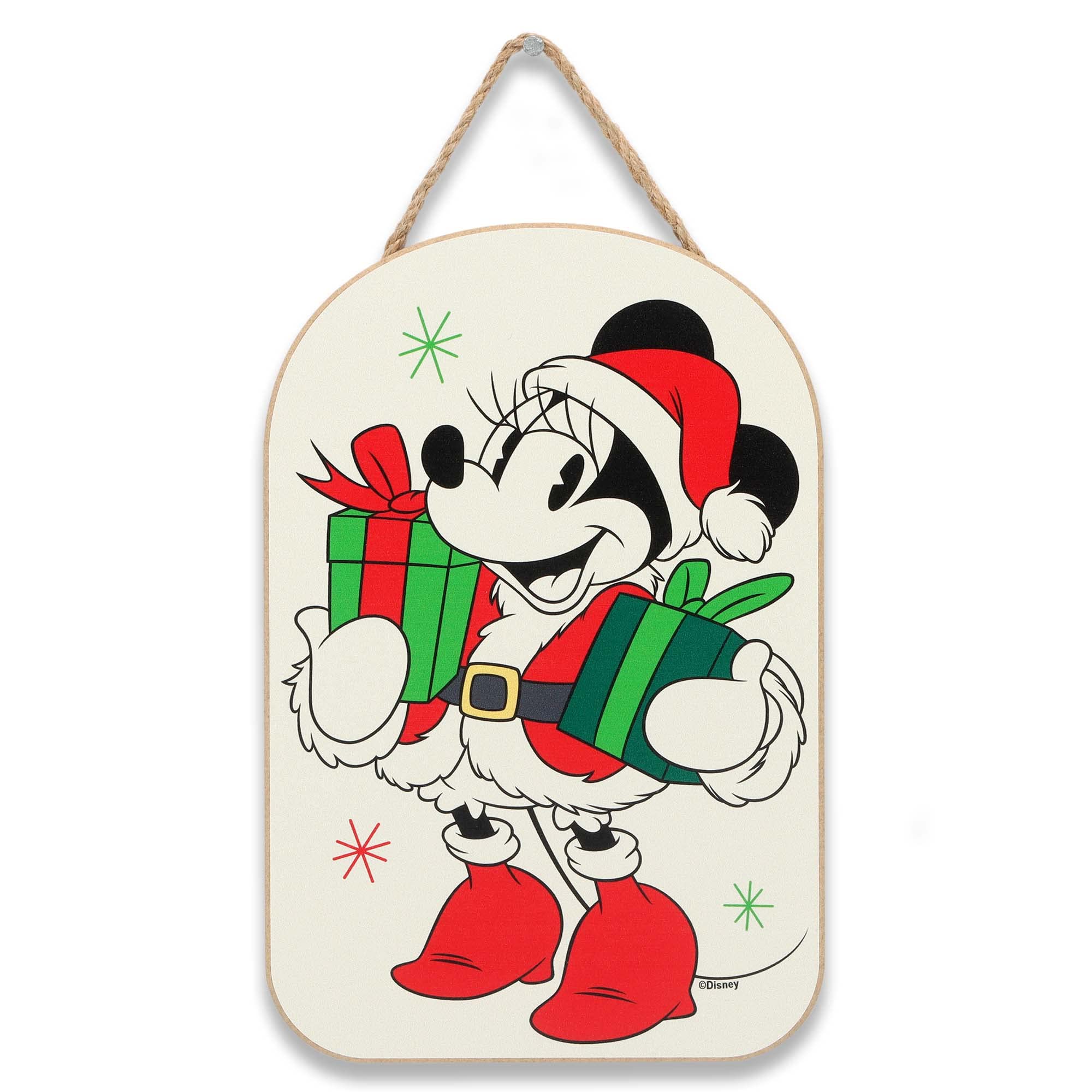 Disney Minnie Mouse Mrs. Claus Hanging Wood Wall Decor - Fun Holiday Minnie Sign for Christmas Decorating