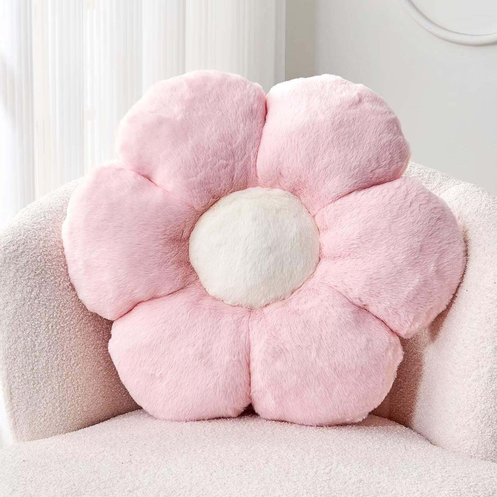 Kcvvcr Pink Flower Pillow, Cute Decorative Flower Shaped Throw Pillow With Faux Rabbit Fur, 14.9'' Soft Flower Plush Throw Pillo