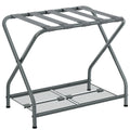 NEFROM Luggage Rack, Foldable Suitcase Stand with Storage Shelf, Metal Luggage Holder for Guest Room, Bedroom, Hotel LR-GY-1