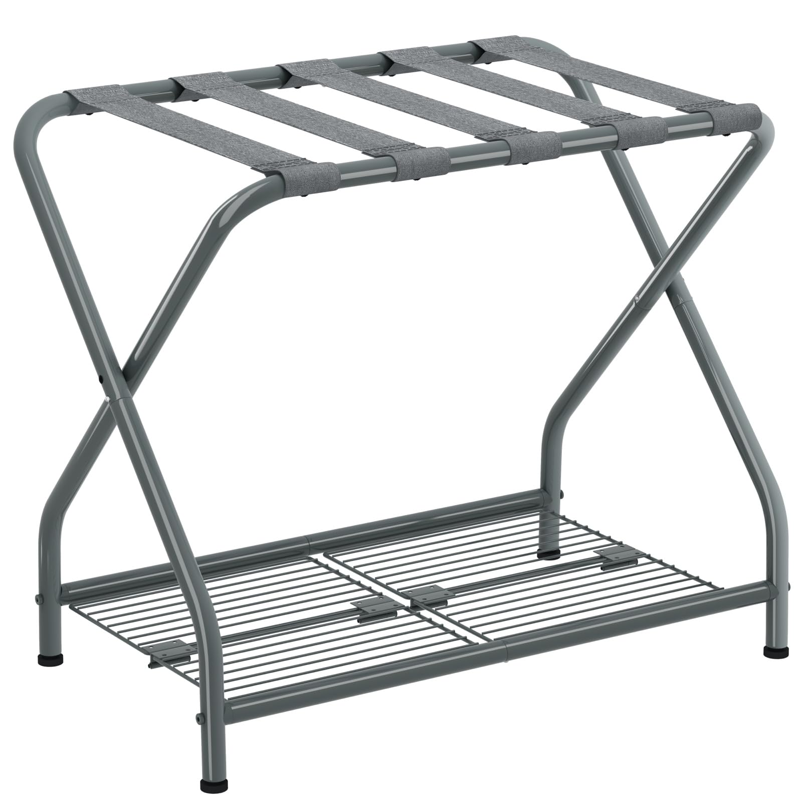 NEFROM Luggage Rack, Foldable Suitcase Stand with Storage Shelf, Metal Luggage Holder for Guest Room, Bedroom, Hotel LR-GY-1