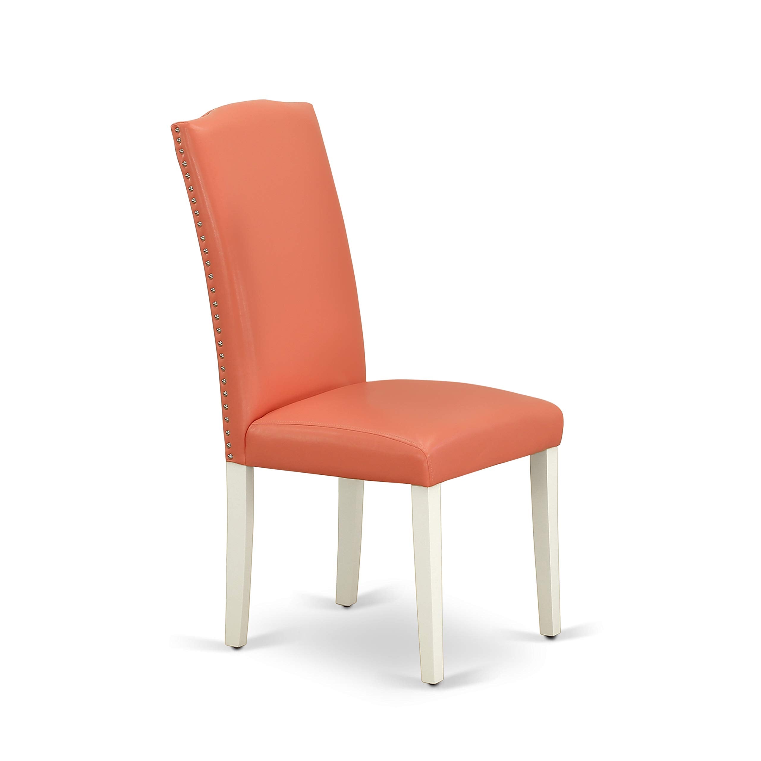 East West Furniture Shen3-Lwh-78 3 Piece Dining Table Set Contains A Round Kitchen Table With Pedestal And 2 Pink Flamingo Faux Leather Upholstered Chairs, 42X42 Inch, Linen White