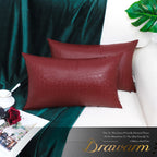 Brawarm Faux Leather Pillow Covers 12 X 20 Inches, Deep Red Leather Pillow Covers Pack Of 2, Crocodile Leather Decorative Lumbar