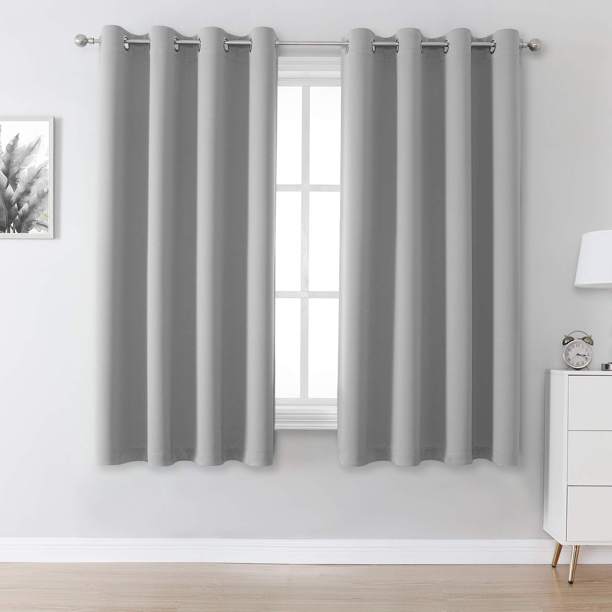 Dualife Light Grey Blackout Curtains For Living Room Solid Room Darkening Bedroom Curtains Thermal Insulated Grommet Panels/Drap