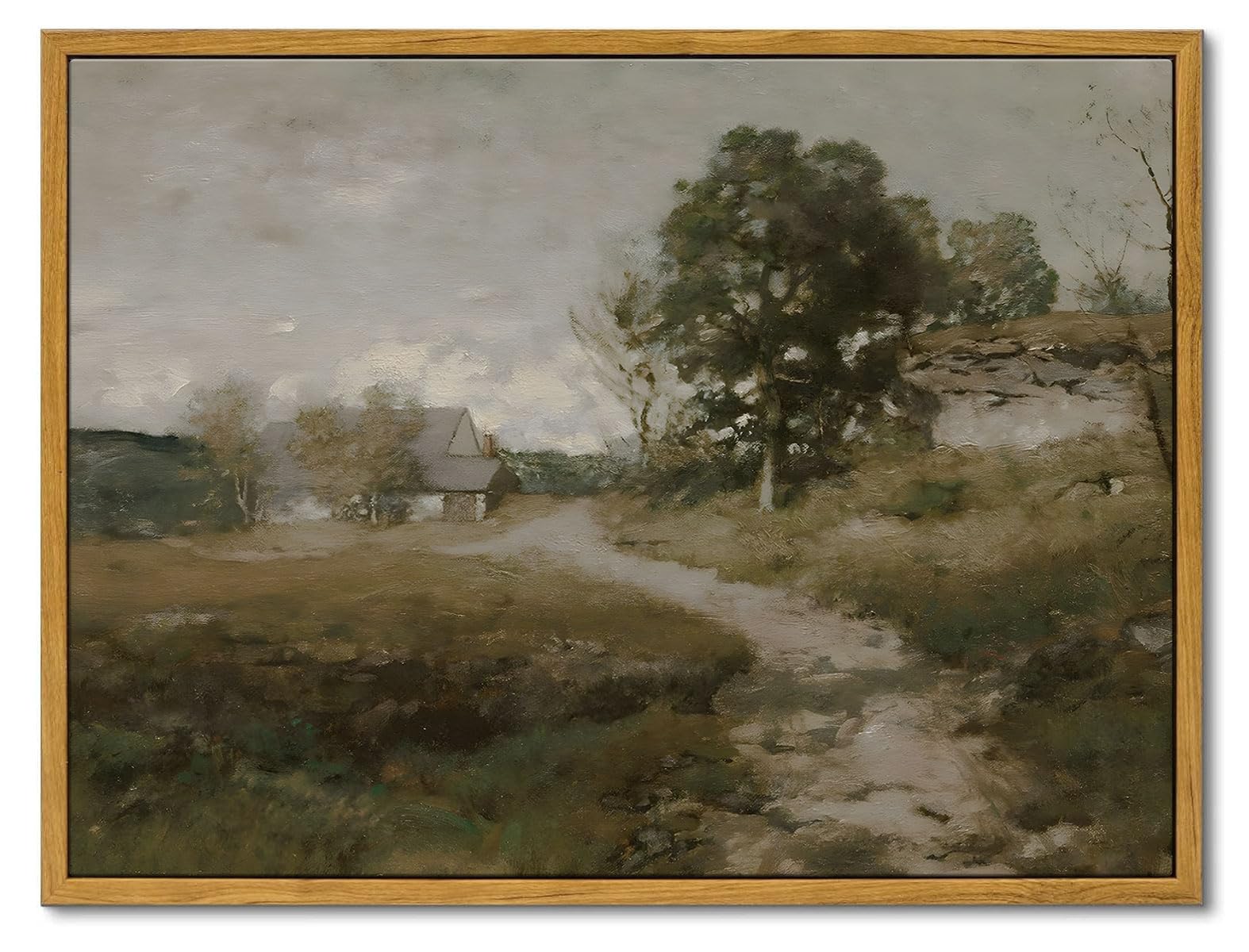 OIQArtOIQ Framed Vintage Landscape Wall Art French Country Cottage Natural Scenery Oil Painting Canvas Prints Farmhouse Decor Ae