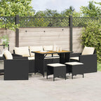vidaXL 6 Piece Patio Sofa Set with Cushions ?Black PE Rattan, Cream White Fabric, Acacia Wood Tabletop ?Outdoor Garden Furniture Patio
