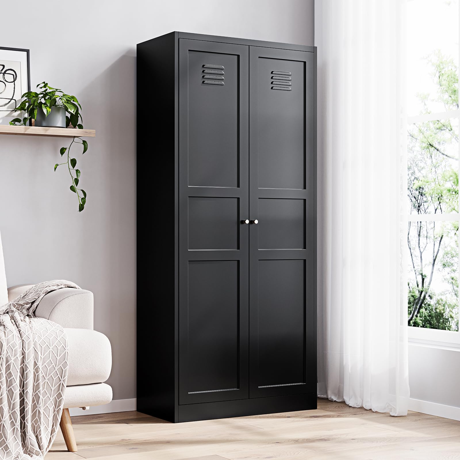 Yizosh Metal Storage Cabinet With 2 Doors And 5 Adjustable Shelves - 71'' Black Kitchen Pantry Storage Cabinet, 5-Tier Tall Stee