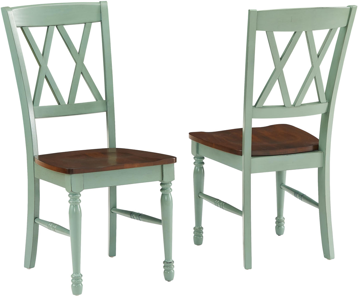 Crosley Furniture Shelby Traditional Wood X-Back Dining Room Chairs Set of 2, Kitchen Chair, Distressed Teal