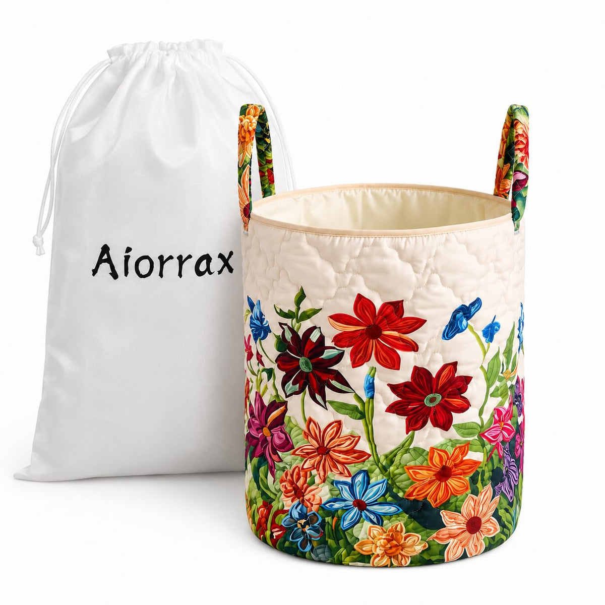 Aiorrax Quilted Laundry Basket, Collapsible Laundry Hamper with Reinforced Handles, Lightweight Fabric Storage Basket for Nurser