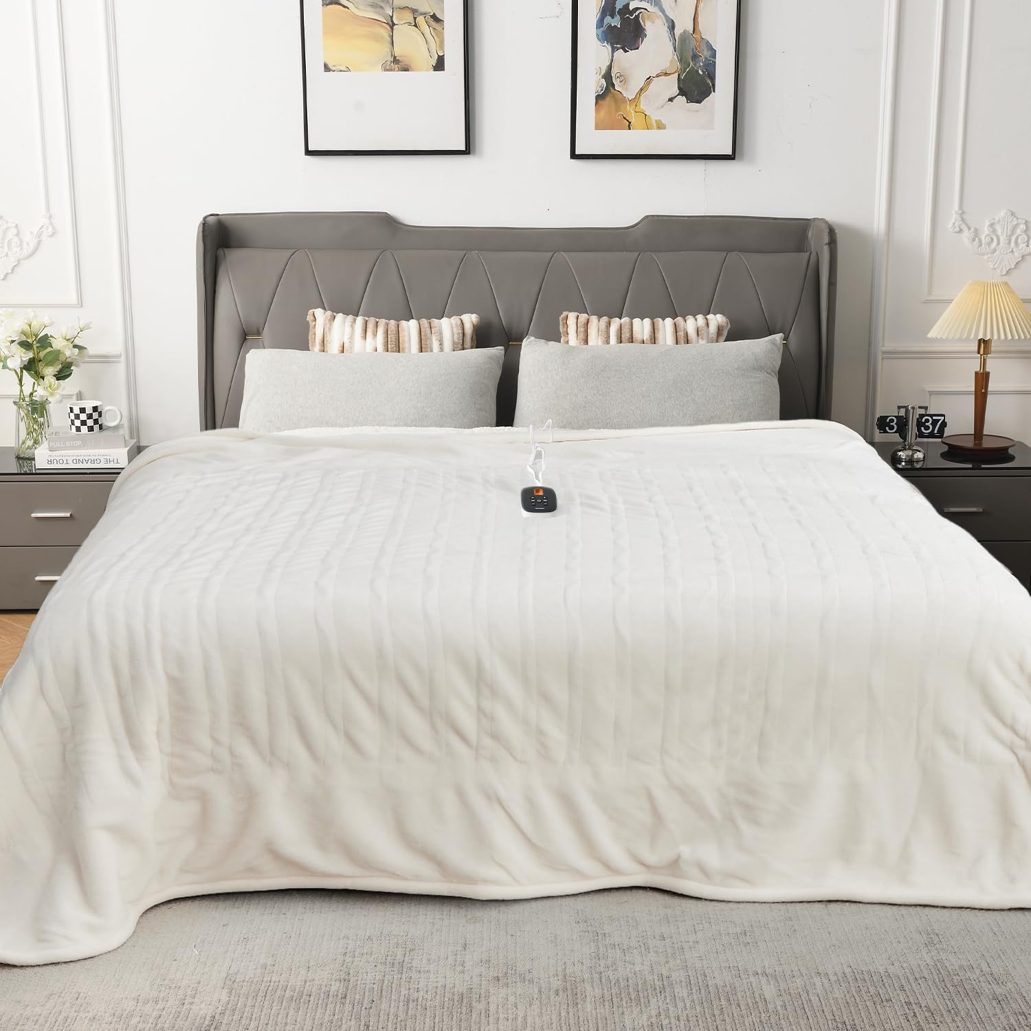 Woomer [5-Year Warranty] Electric Blanket Full Size,Durable Flannel And Soft Sherpa,Dual Control,77     84    Heated Throw Blank