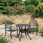 vidaXL Industrial Style Bistro Set - Sturdy, Cast Aluminum Outdoor Seating, 3-Piece Patio Furniture, Black with Umbrella Hole, Assembly Required