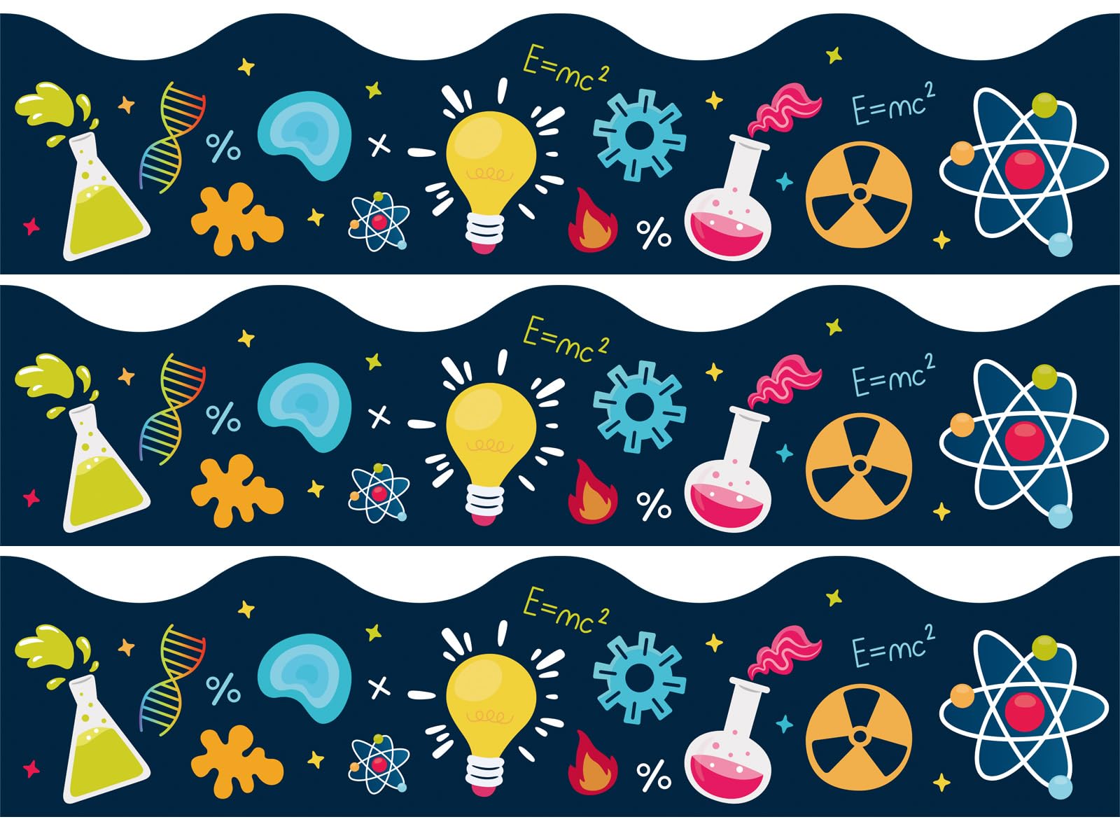 Whaline 72Pcs 70.8Ft Science Bulletin Board Borders Back To School Self-Adhesive Border Trims Science Lab Scalloped Border Stick