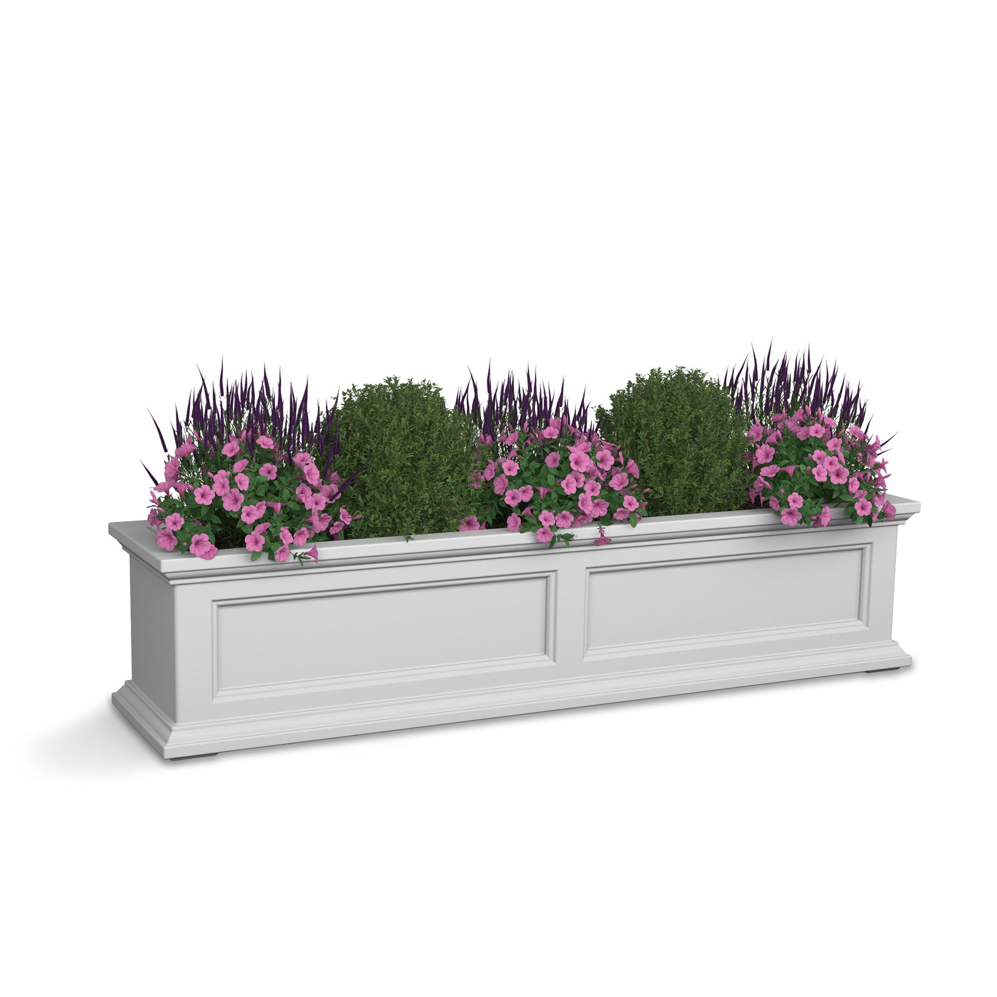 Mayne Fairfield 4Ft Window Box - White - Durable Self Watering Resin Planter With Wall Mount Brackets (5823-W)