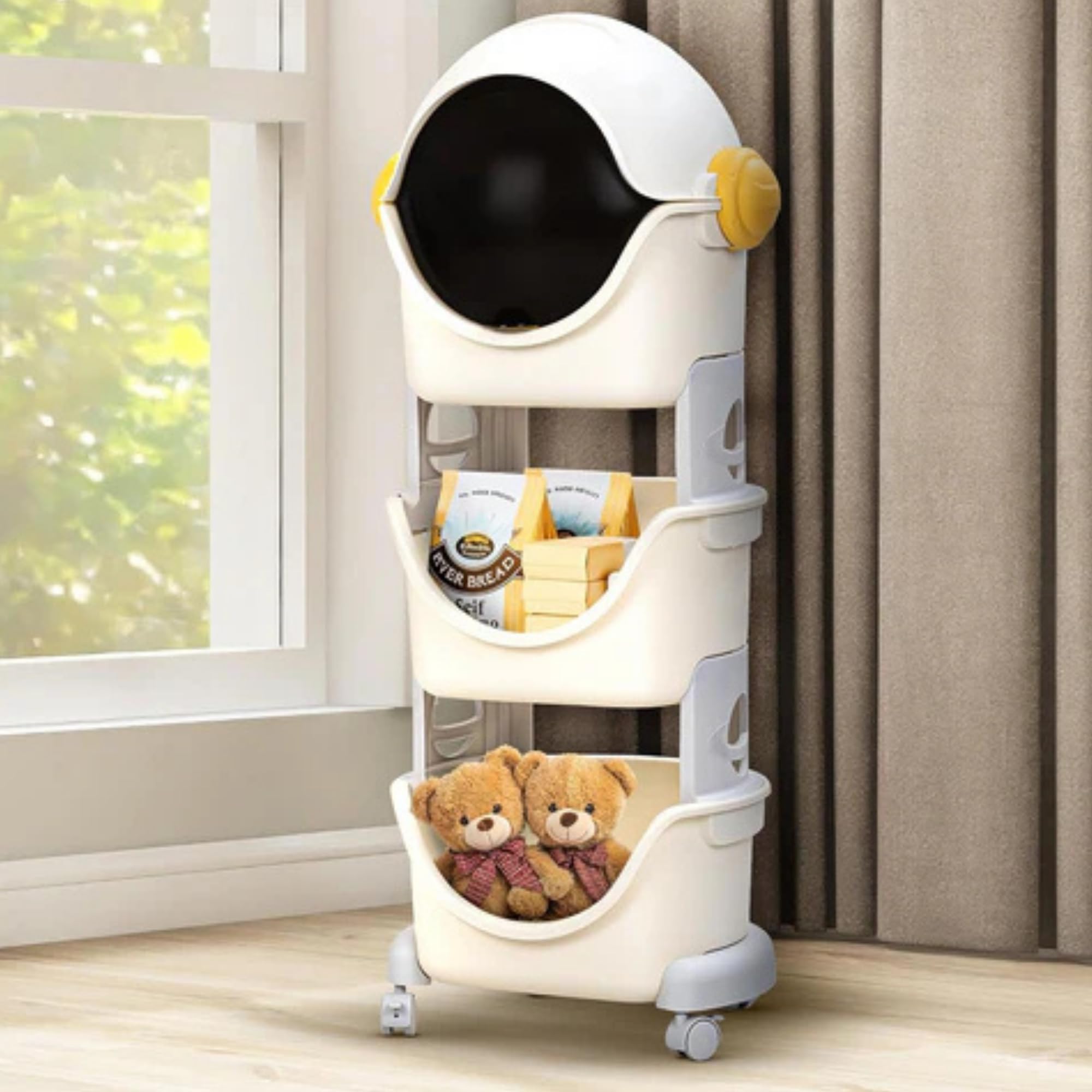 Toypenter 3Tier Space Saving Storage Rack Organiser | Spaceman Shape Multipurpose Storage Rack For Kids | Portable Organizer Sh