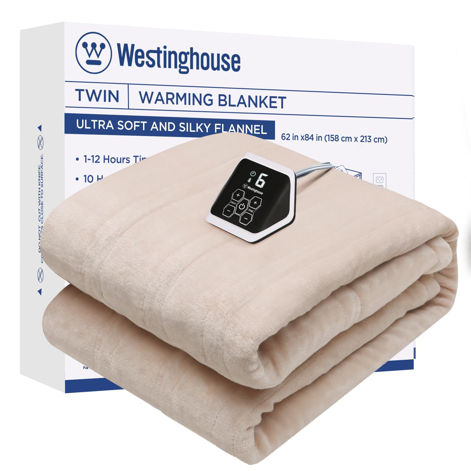 Westinghouse Heated Blanket Twin Size, Electric Heating Blanket With 10 Heating Levels, 1-12 Hours Auto Shut Off, Fast Heating W
