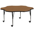 Flash Furniture Wren Mobile 60'' Flower Oak Thermal Laminate Activity Table - Height Adjustable Short Legs