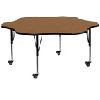 Flash Furniture Wren Mobile 60'' Flower Oak Thermal Laminate Activity Table - Height Adjustable Short Legs