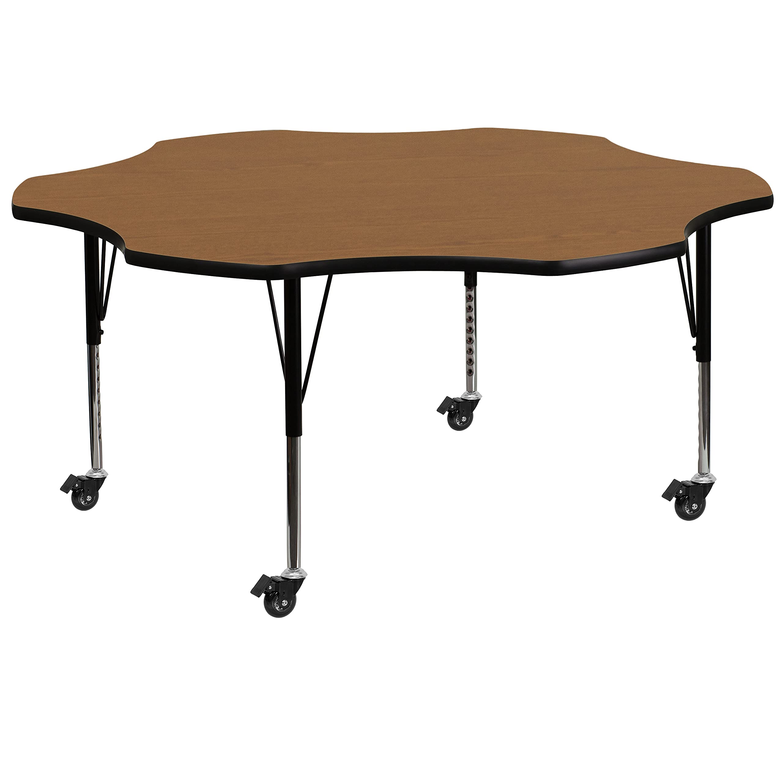 Flash Furniture Wren Mobile 60'' Flower Oak Thermal Laminate Activity Table - Height Adjustable Short Legs