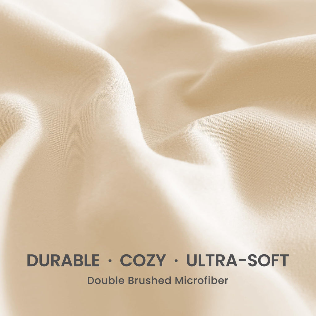 Sleep Zone Nanotex Super Soft Cooling Twin Bed Sheets Set For Kids 3 Piece - Easy Care Fitted Flat Sheet & Pillowcase Sets - Wrinkle Free, Fade Resistant, Deep Pocket 16' (Beige, Twin)
