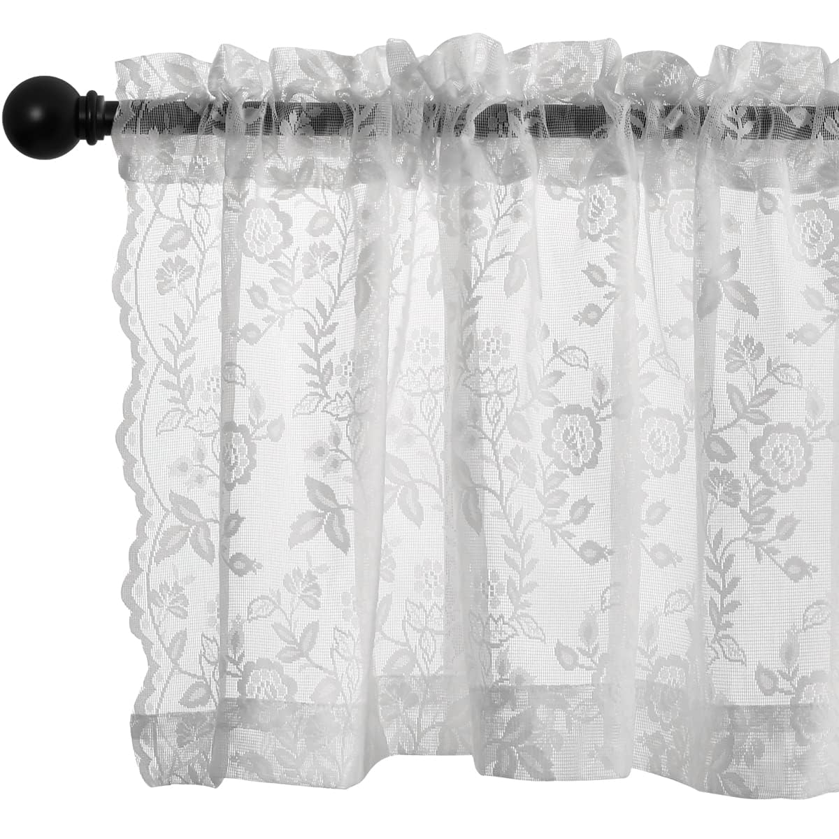 Finecity White Lace Valance Curtain For Kitchen Window, Short Cafe Curtain 18 Inch Length For Small Windows, Rod Pocket Vintage