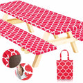Rnoony Fitted Picnic Table Cover With Bench Covers And Bag, 6Ft Outdoor Waterproof Windproof Picnic Tablecloth With Elastic Edges. Camping Rv Gear Must Have 72X30 Inches 3 Pcs Set (Red Moroccan)