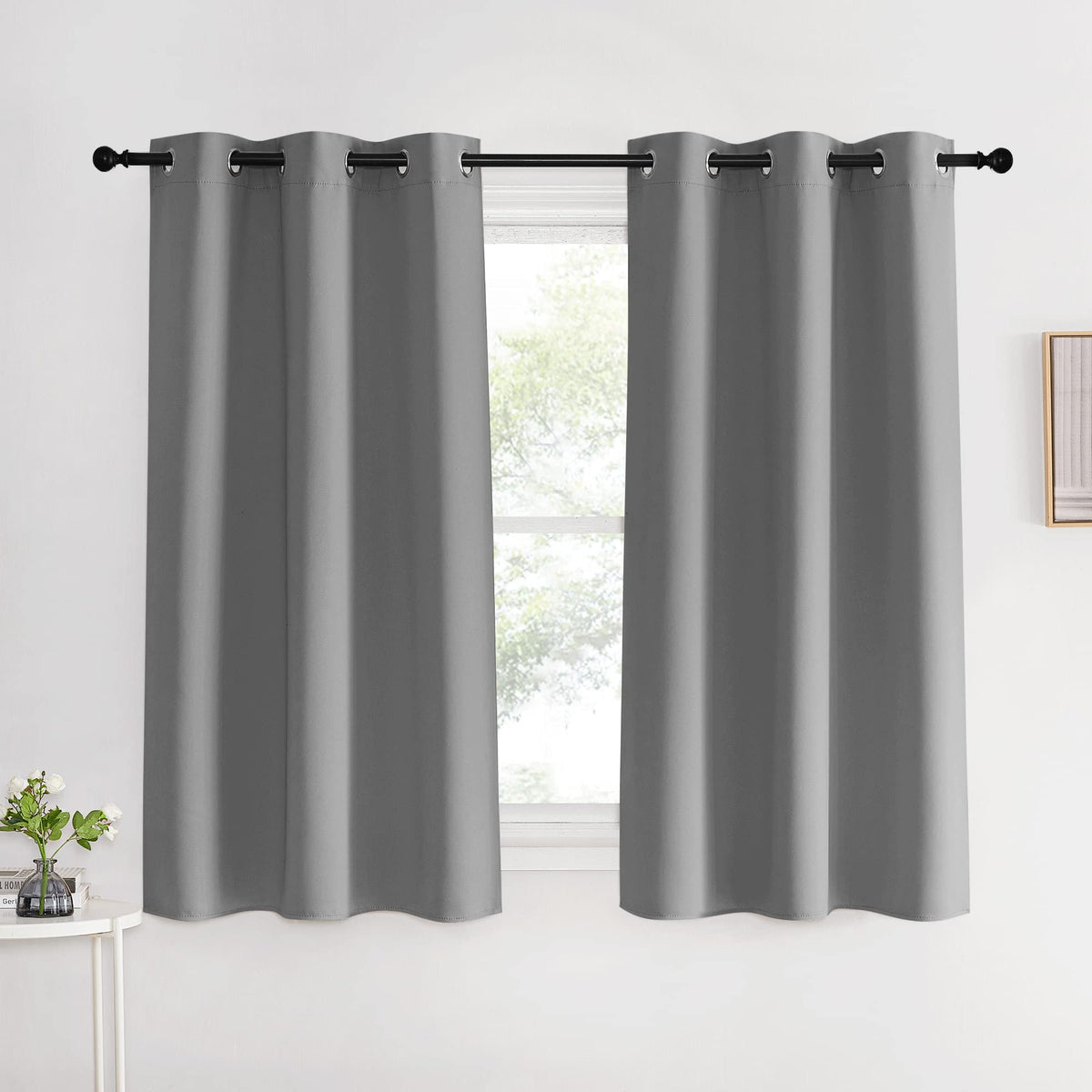 Nicetown Silver Grey Blackout Curtain Panels For Bedroom, 2 Panels, W42 X L60 Inches, Thermal Insulated Grommet Top Blackout Dra